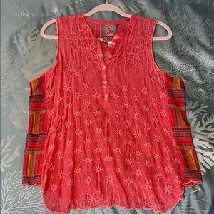 Johny Was
 Embroidered Sleeveless Top - Red sz S